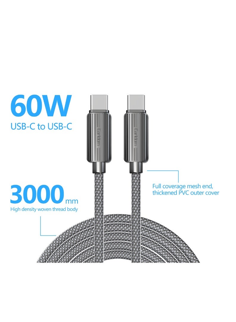 Earldom 60W USB-C to USB-C Braided Fast Charging Cable – 3m