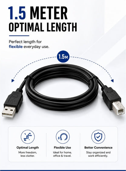 كابل طابعة USB من نوع A إلى B – 1.5 متر