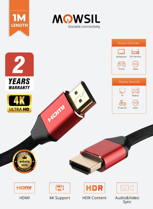 كابل Mowsil HDMI بدقة 4K - مطلي بالذهب