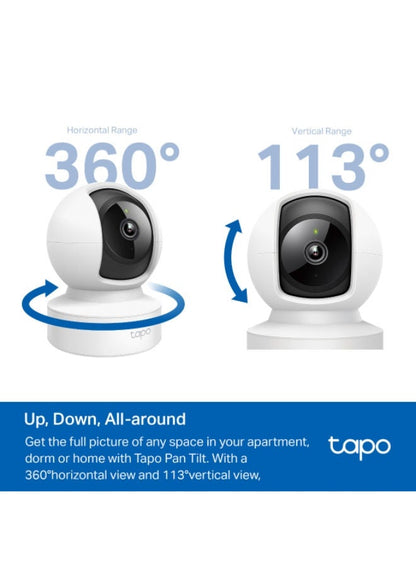 كاميرا المراقبة الداخلية TP-Link Tapo ذات خاصية التحريك والإمالة – دقة 1080p، صوت ثنائي الاتجاه