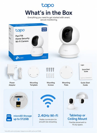TP-Link Tapo Pan/Tilt Home Security Camera – 1080p, 360° View