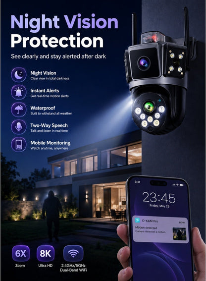 Honton Dual Lens PTZ 4G Security Camera – 8K, 6X Zoom