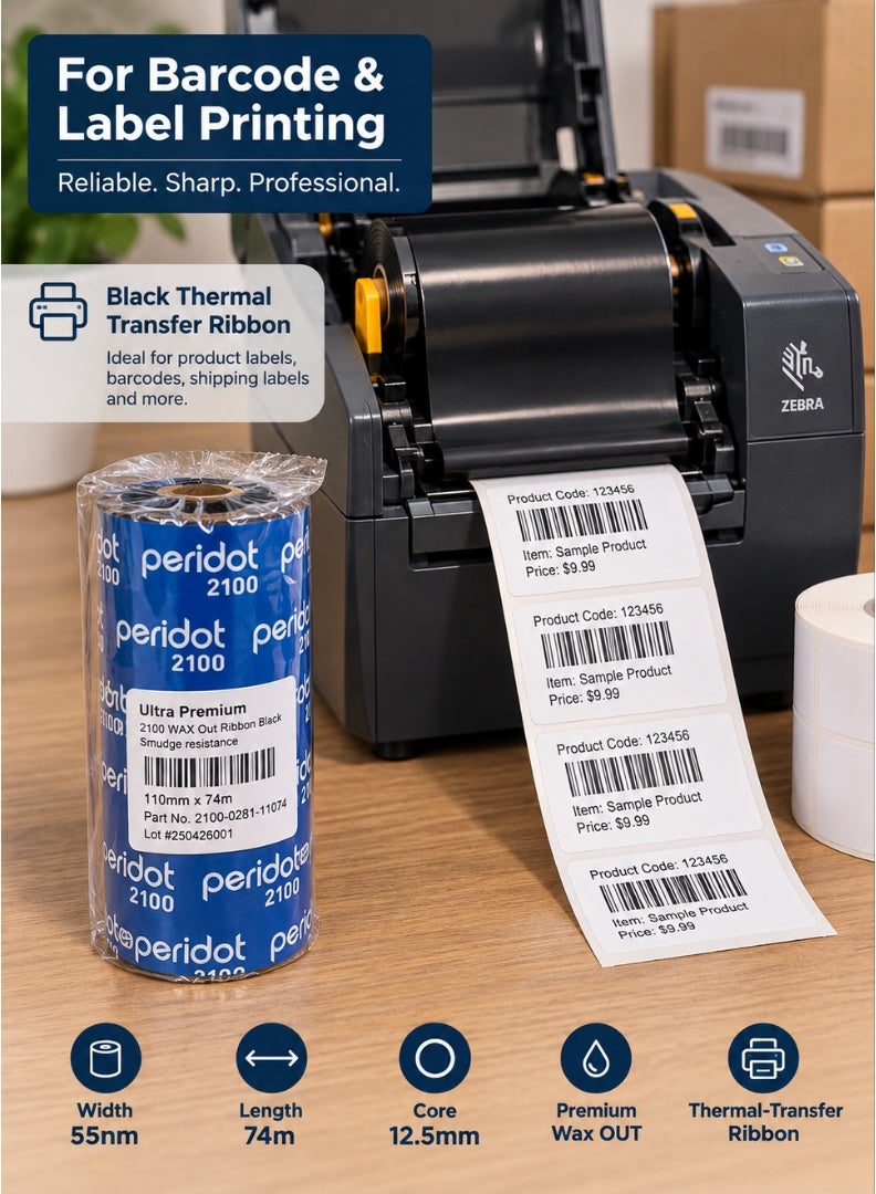 Premium Wax Thermal Transfer Ribbon 55mm x 74m