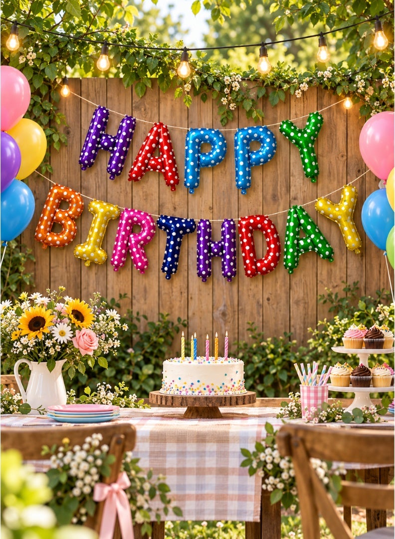 Italo Happy Birthday Foil Letter Balloon Banner Set – 13 Pieces