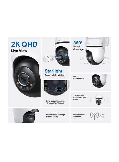 TP-Link Tapo Outdoor Pan/Tilt Security Camera – 2K, IP66, Colour Night Vision