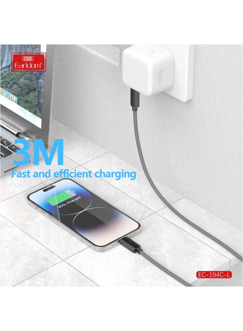كابل "إيرلدوم" بطول 3 أمتار، من USB-C إلى Lightning، مضفر، بقوة 30 واط