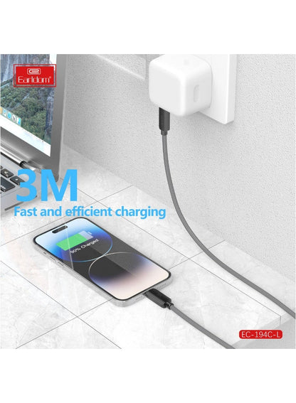 كابل "إيرلدوم" بطول 3 أمتار، من USB-C إلى Lightning، مضفر، بقوة 30 واط