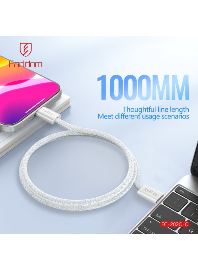 Earldom 60W USB-C to USB-C Braided Fast Charging Cable – 1m
