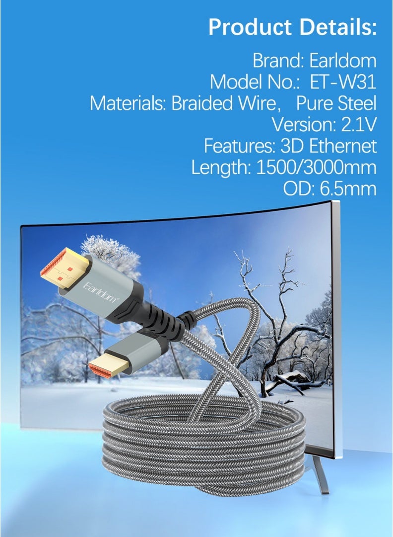 Earldom 8K HDMI 2.1 Fiber Optic Cable – 1.5m