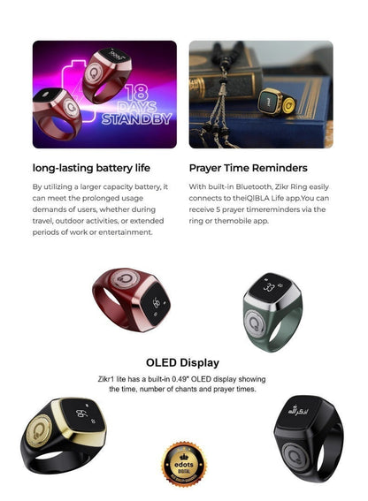 iQIBLA Smart Zikr Ring Lite S – Tasbih Counter & Prayer Reminder