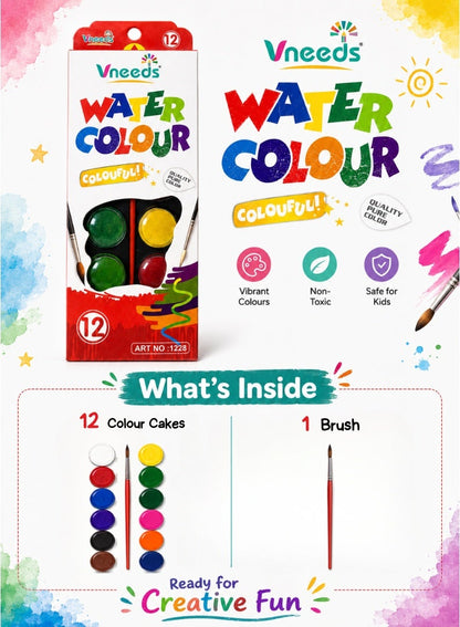 Vneeds 12-Colour Watercolour Paint Set with Brush