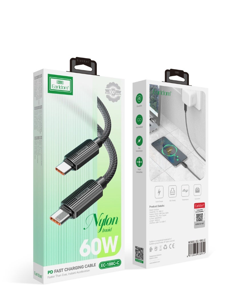 Earldom 60W USB-C to USB-C Fast Charging Cable – 1m