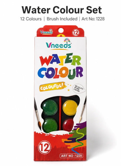 Vneeds 12-Colour Watercolour Paint Set with Brush