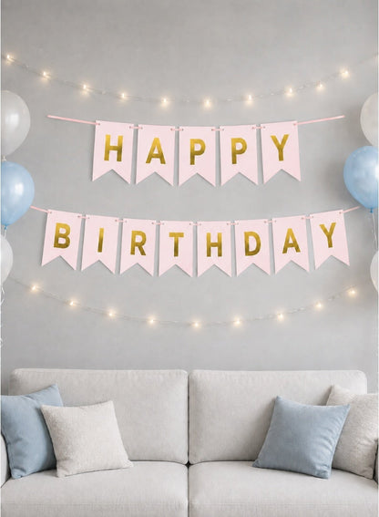 Happy Birthday Letter Banner with Hanging Ribbon