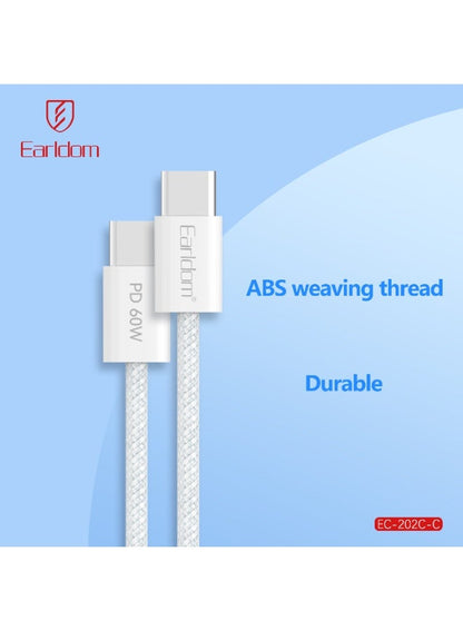 Earldom 60W USB-C to USB-C Braided Fast Charging Cable – 1m