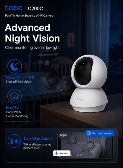 TP-Link Tapo Pan/Tilt Home Security Camera – 1080p, 360° View