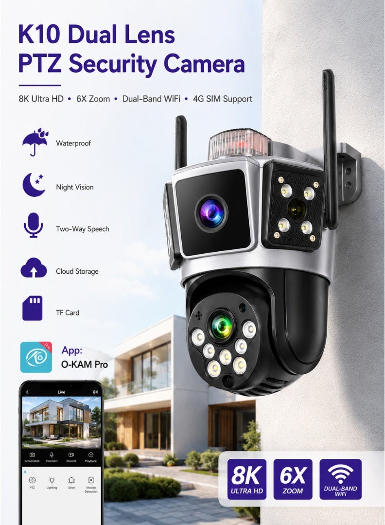 Honton Dual Lens PTZ 4G Security Camera – 8K, 6X Zoom