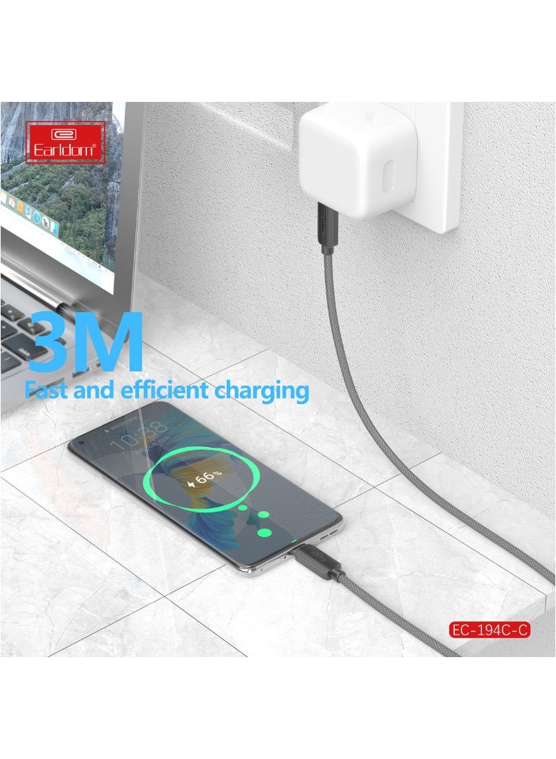 Earldom 60W USB-C to USB-C Braided Fast Charging Cable – 3m