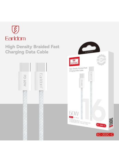 Earldom 60W USB-C to USB-C Braided Fast Charging Cable – 1m