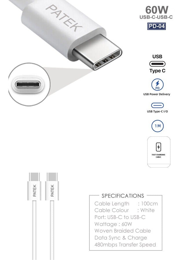 كابل شحن سريع Patek 60W من USB-C إلى USB-C