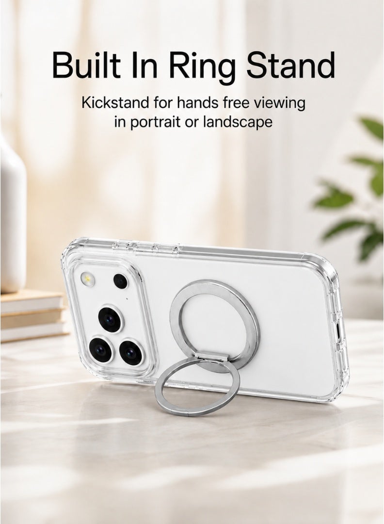 Clear Magnetic Case with Ring Stand for iPhone