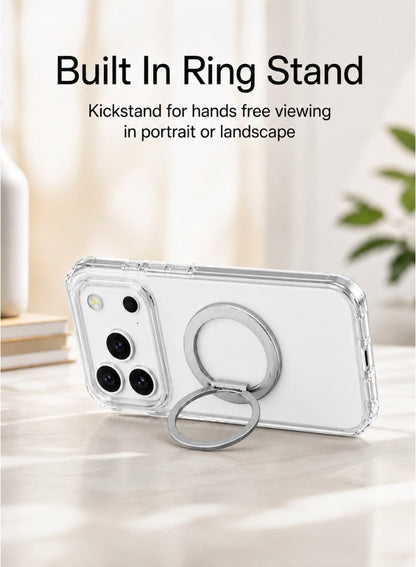 Clear Magnetic Case with Ring Stand for iPhone